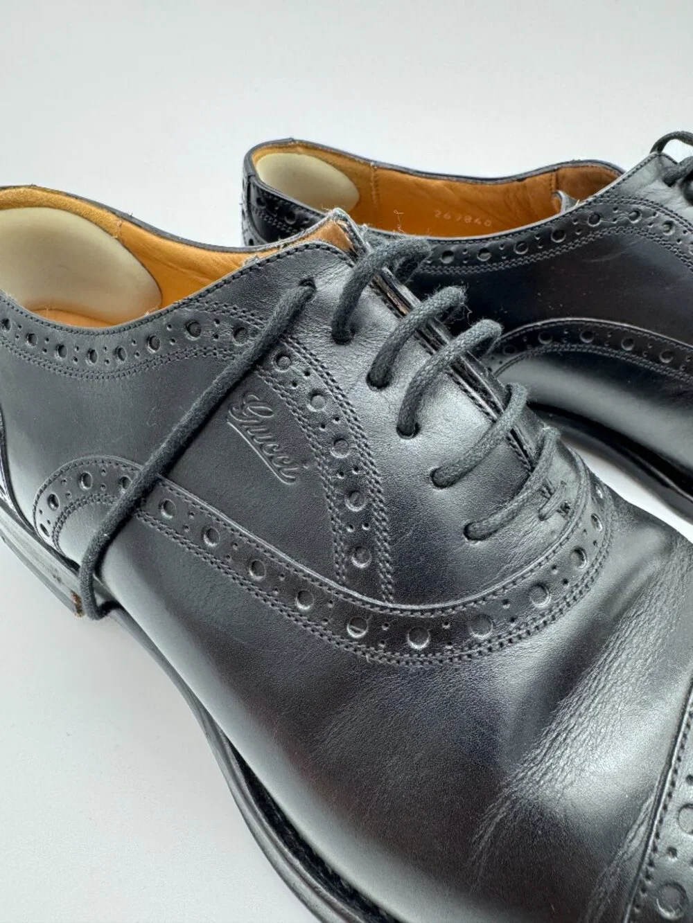 Gucci Black Leather Cap Toe Oxford Dress Shoes Made in Italy Men's 8.5